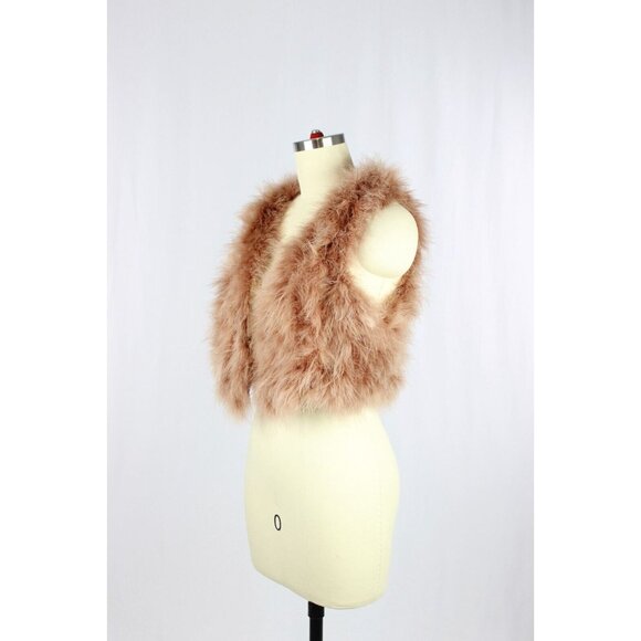 AKUALANI Dusty Pink Ostrich Feather Cropped Vest Shrug, Size S/M - Picture 4 of 13